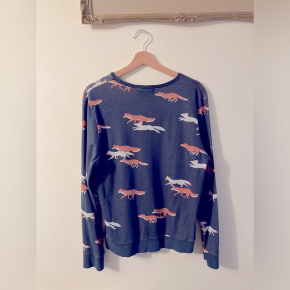 Vintage Topman by Topshop Blue Sweater with Fox Pattern 100% Cotton Mens Small - Picture 2 of 6